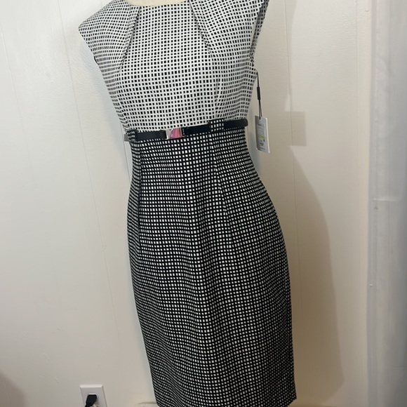 NWOT Calvin Klein Belted Houndstooth Sheath Dress Size 4 - Picture 4 of 13